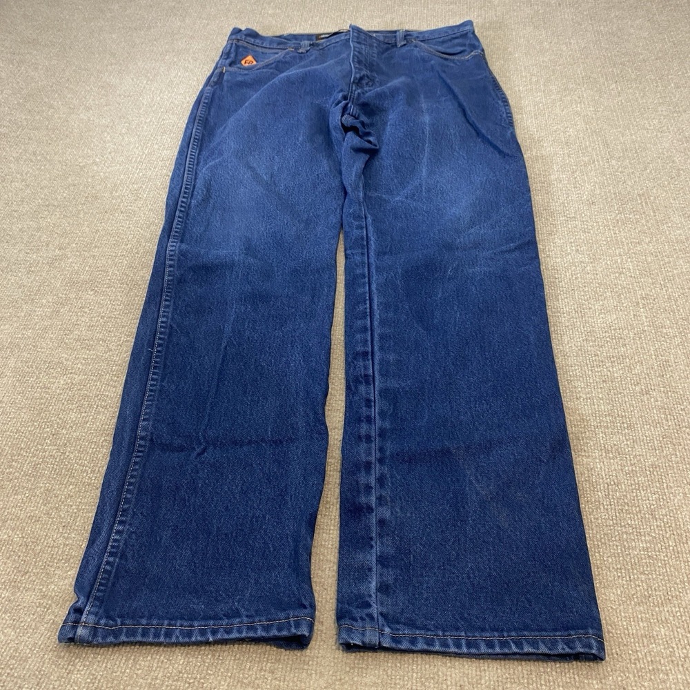 Wrangler Cowboy Cut Jeans Mens 35x32 Blue‎ Wash Flame Resistant Denim FR13MWZ
